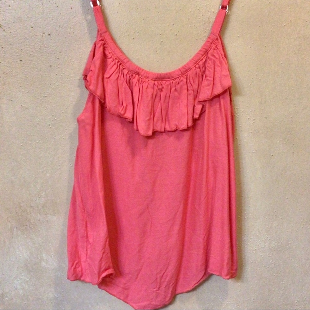 Lovely Island Planet Imperial Red Ruffled Flowy Floral Sleeveless Top, Size M/L